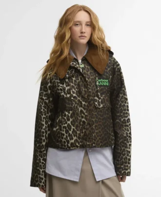 Barbour x GANNI Αδιάβροχο μπουφάν με λεοπάρ μοτίβο